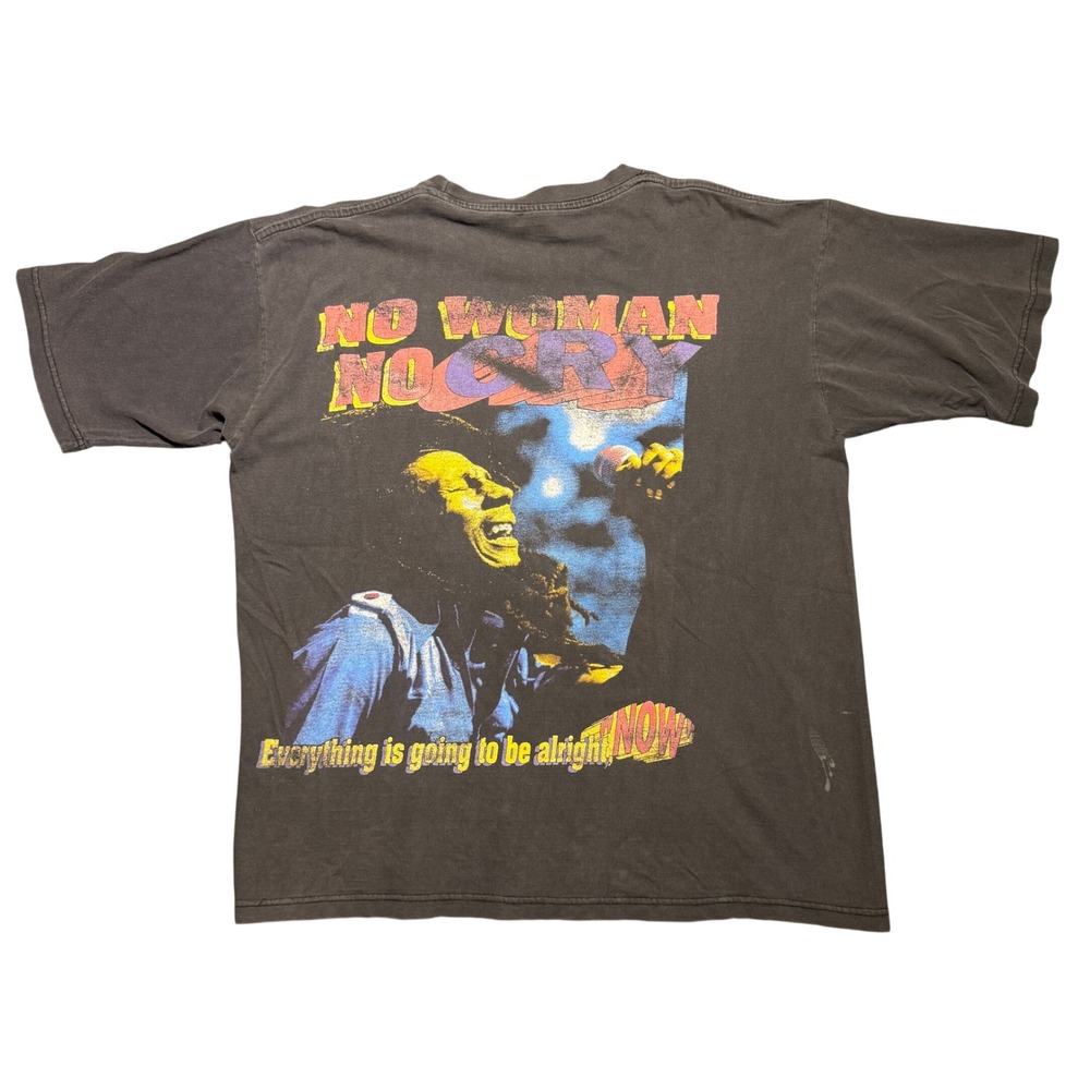 Vintage Bob Marley No Woman No Cry Rap T-Shirt Faded Black Distressed XL